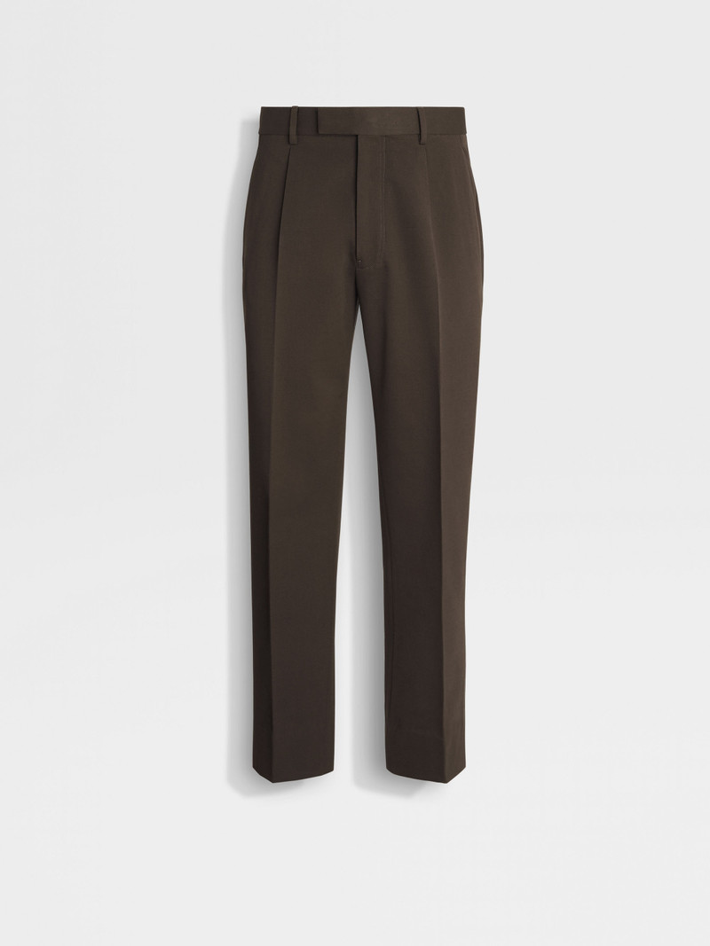 DARK BROWN COTTON AND WOOL PANTS 1