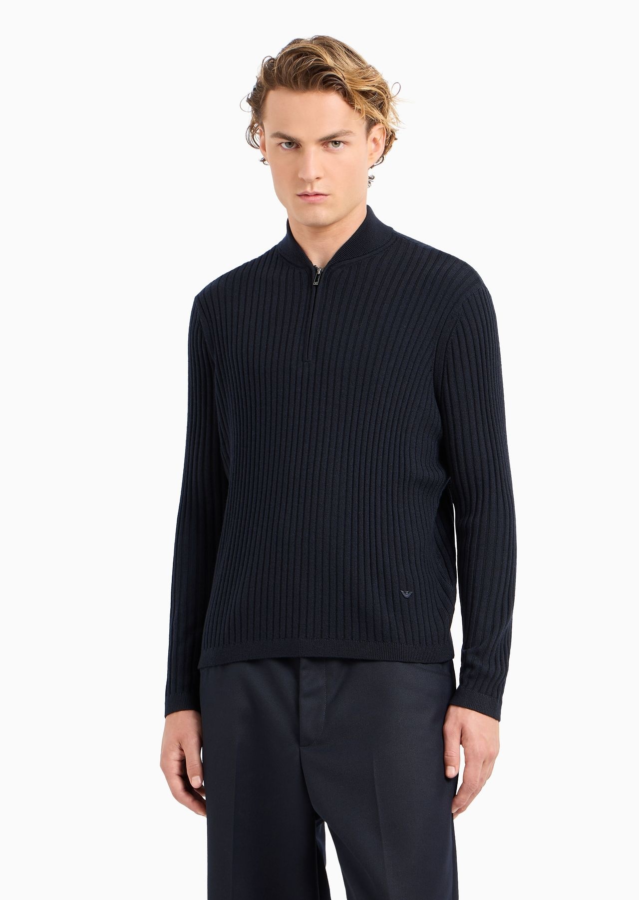 Virgin-wool ribbed jumper with half zip - 2
