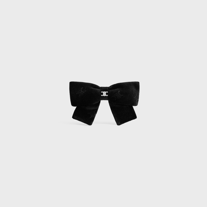 Celine Stamped Ribbon Hair Clip in Polyester and Brass with Rhodium Finish 1