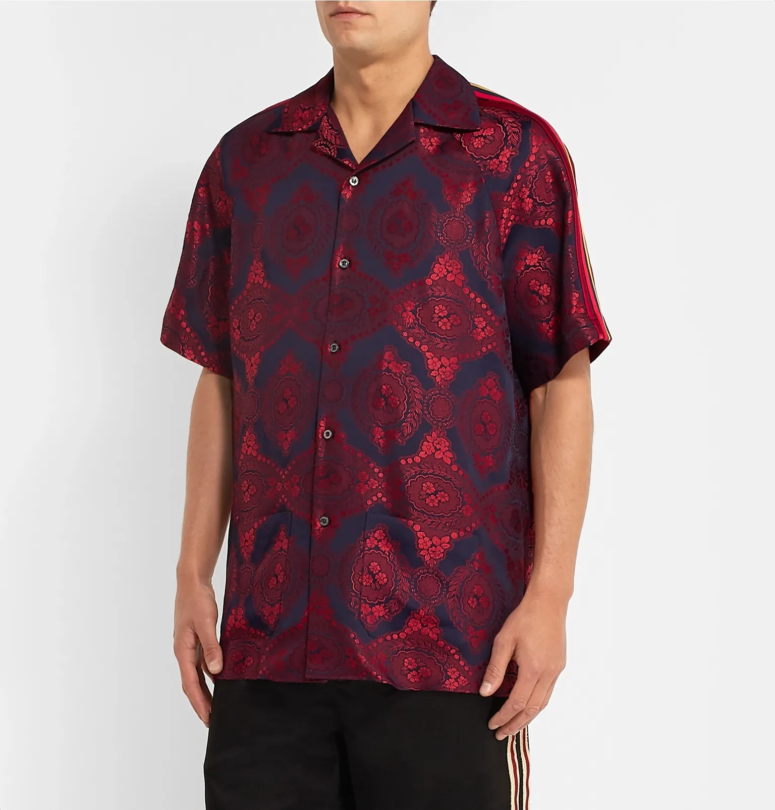 Camp-Collar Webbing-Trimmed Jacquard Shirt - 4