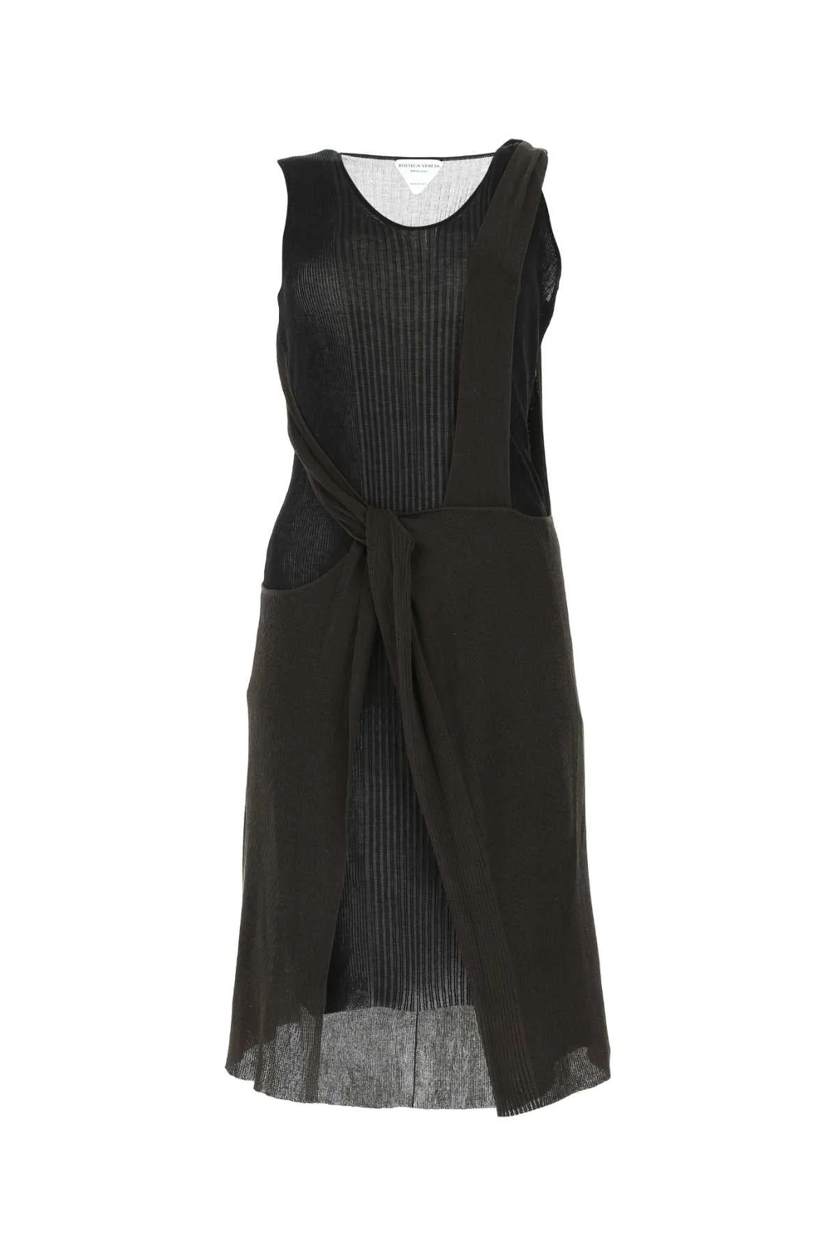 Bottega Veneta Two-Tone Ribbed Knit Dress — Black - 1
