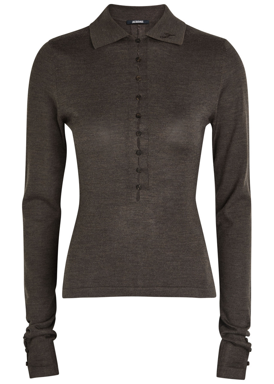 Jacquemus Le Polo Button-embellished Wool-blend Polo top - 1