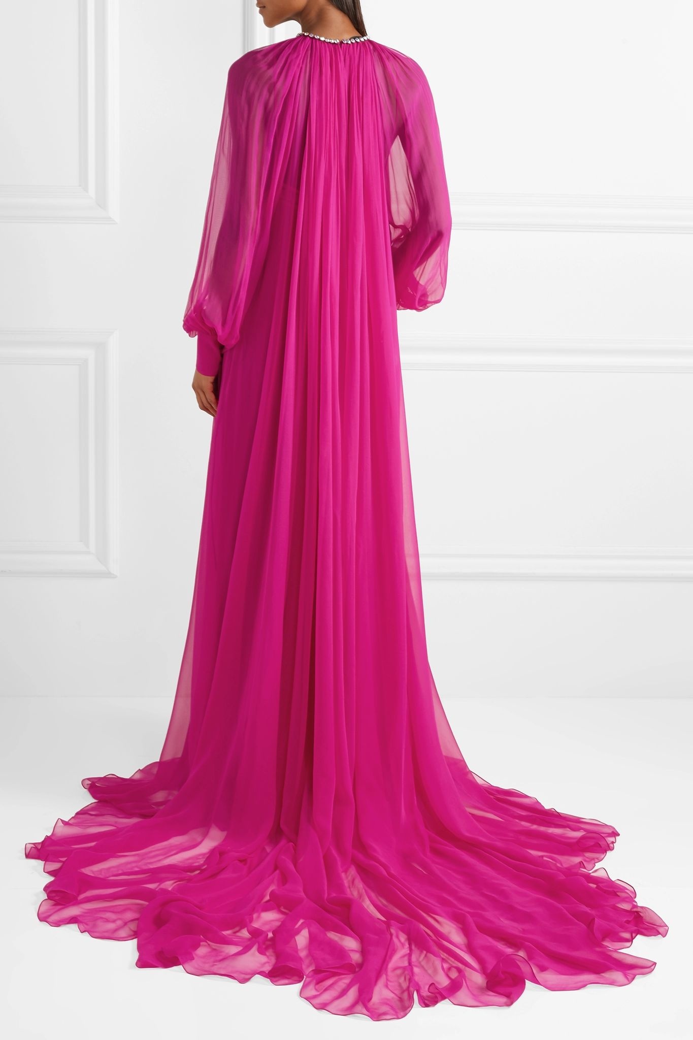 Gathered crystal-embellished silk-chiffon gown - 4