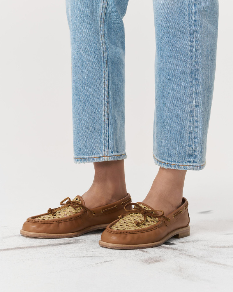 rag & bone Carter Woven-Trimmed Leather Boat Shoes outlook