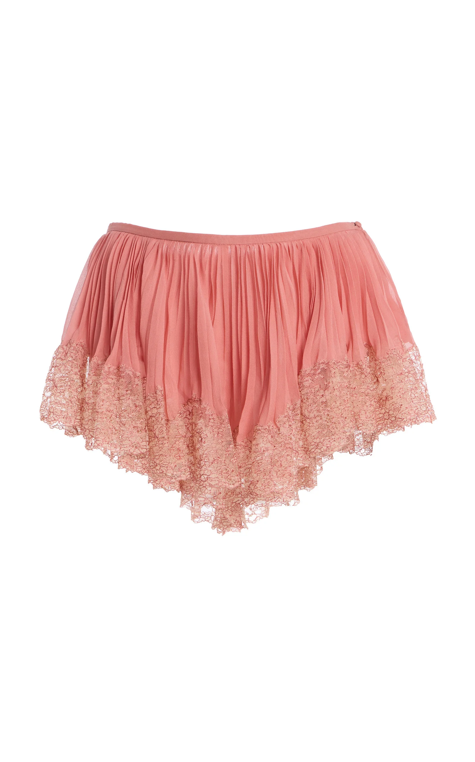 Lace-Trimmed Plisse Silk Shorts pink - 1