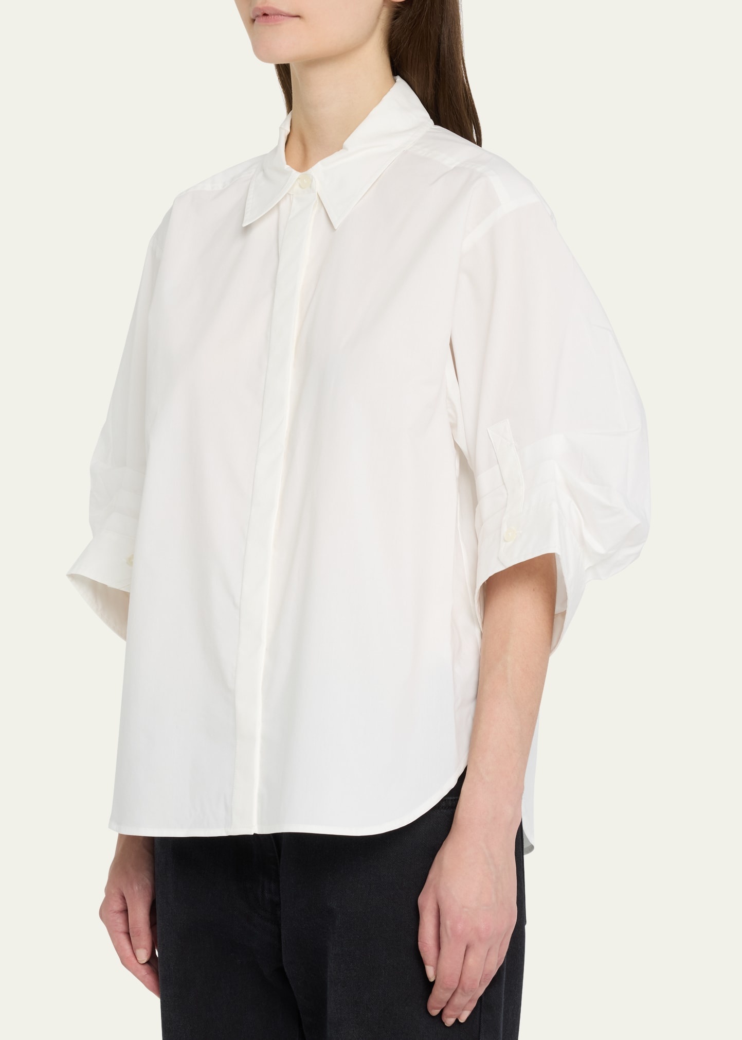 Gemma 3/4-Sleeve Poplin Button-Front Shirt - 4