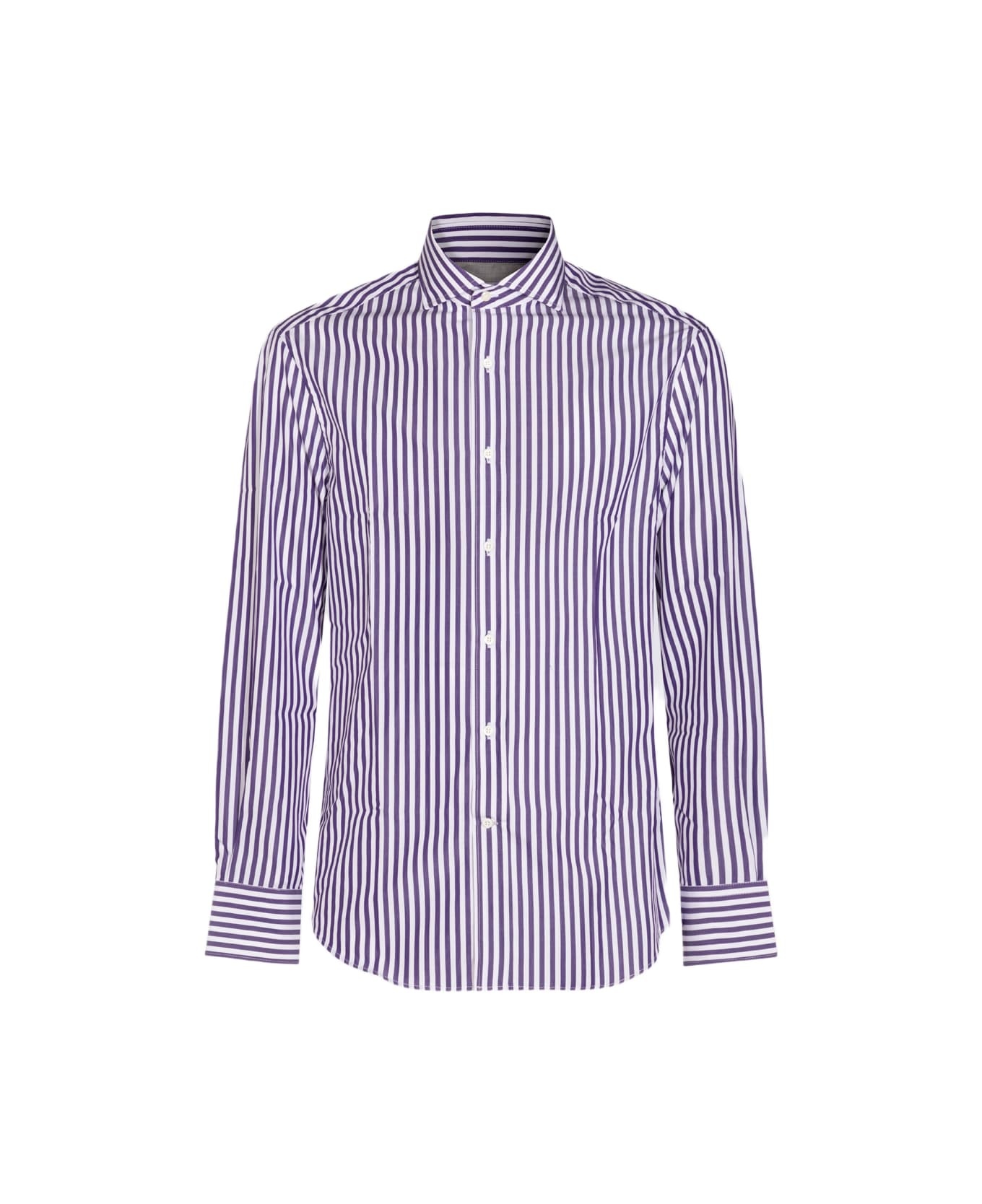 White And Purple Cotton Shirt - 1