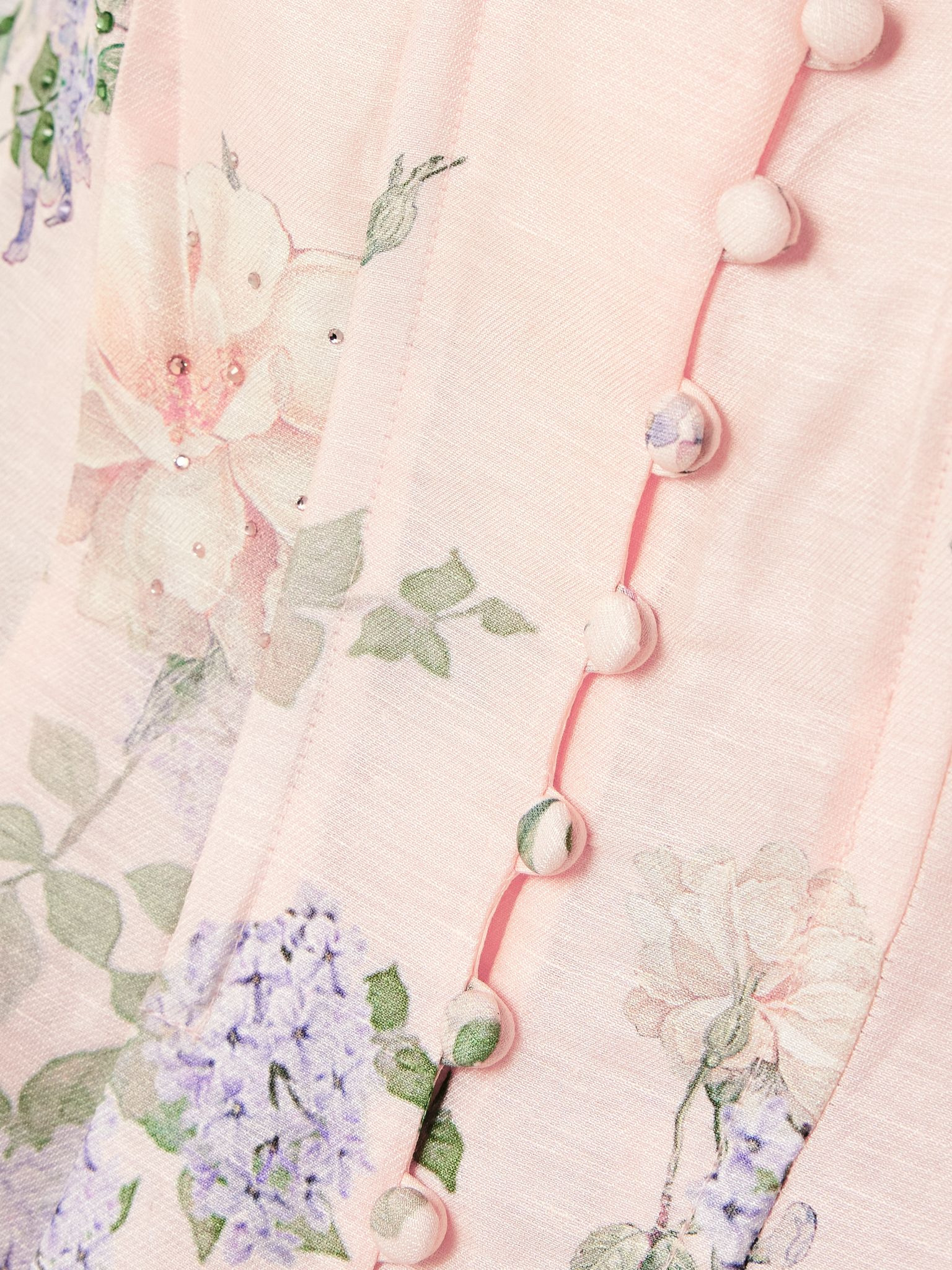 Embellished floral-print linen and silk-blend midi dress Pink - 4