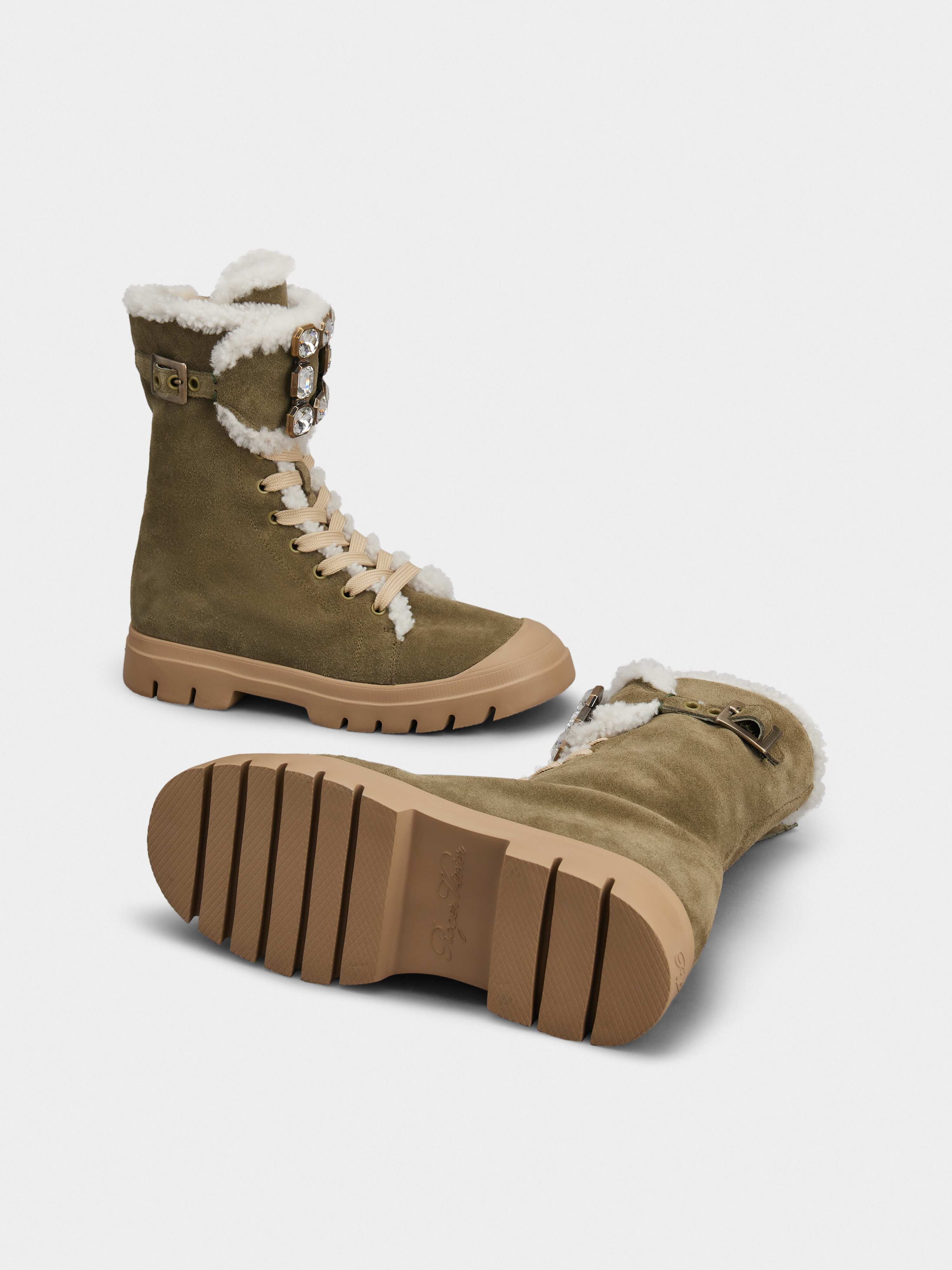 Walky Viv' Strass Buckle Lace Up Shearling Boots in Suede - 6