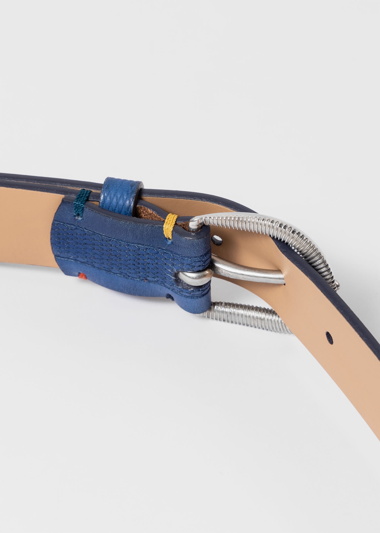 Blue Embossed Leather Belt - 3