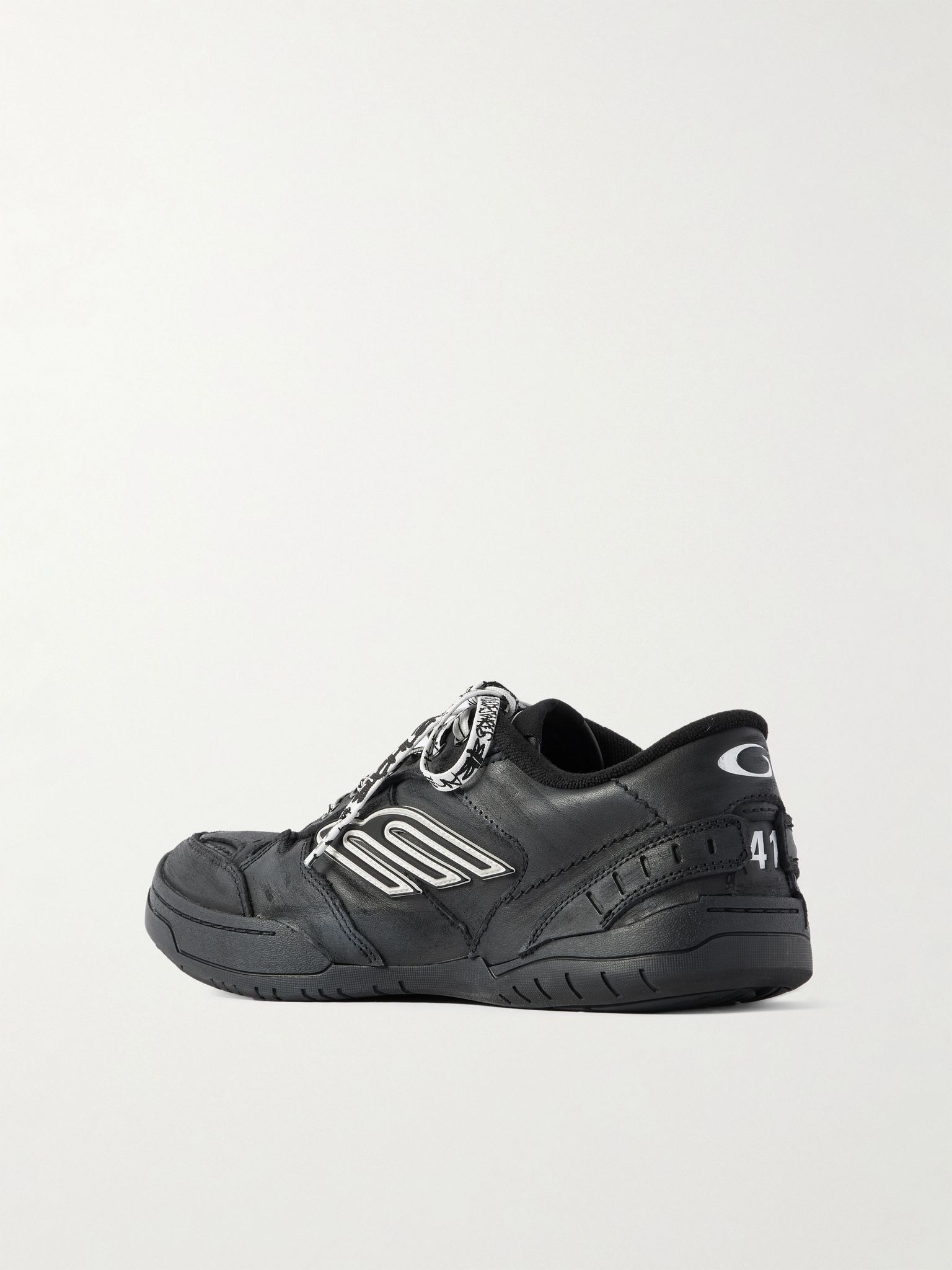 Hamptons Logo-Appliquéd Distressed Leather Sneakers Black - 4