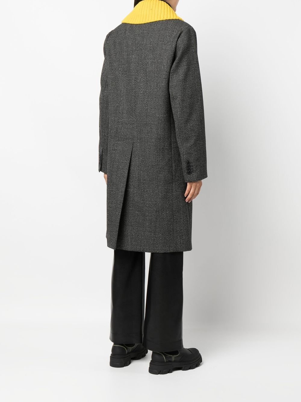 rib-knit collar single-breasted coat - 4