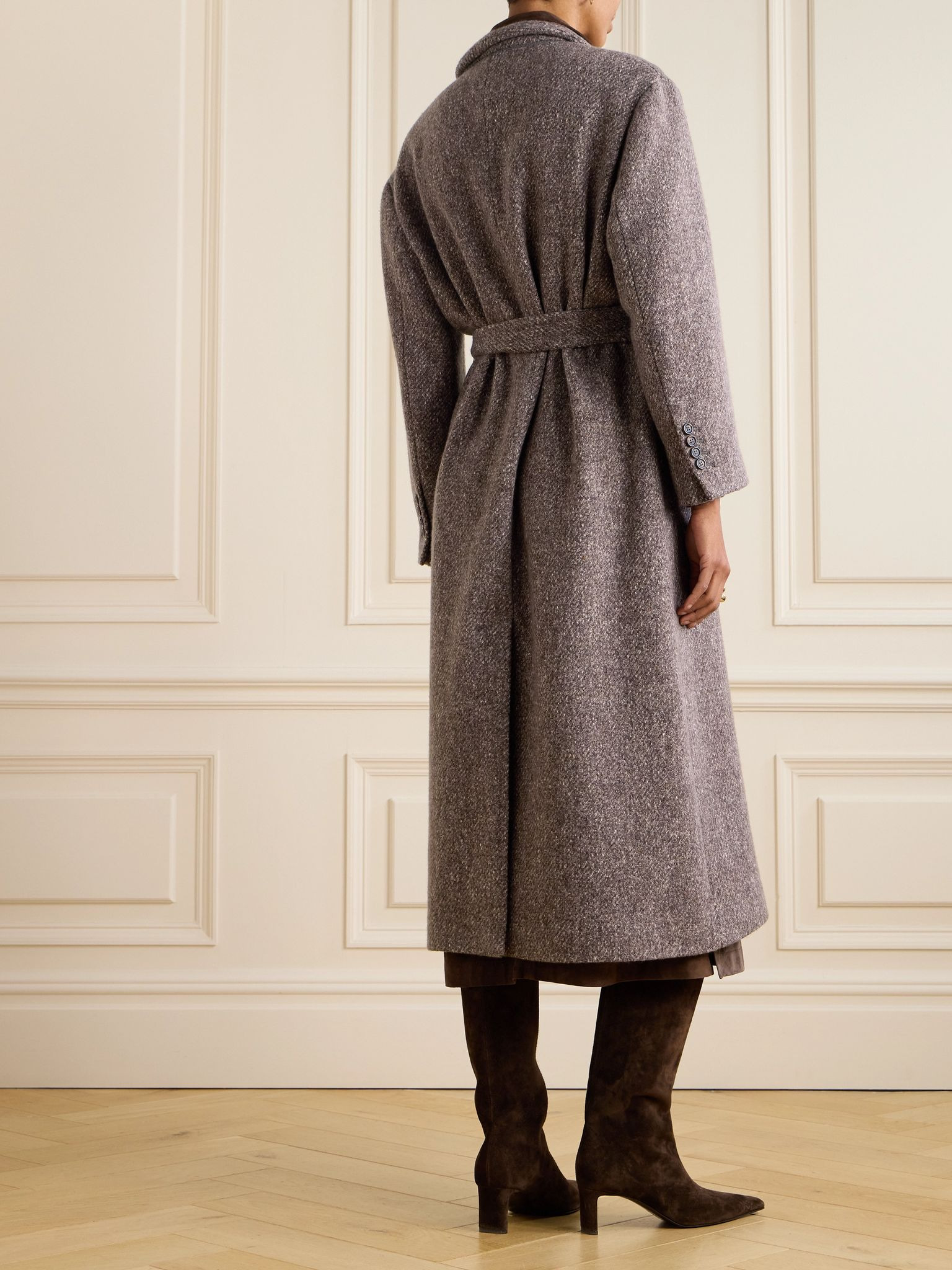 Belted wool and cashmere-blend bouclé coat Brown - 4
