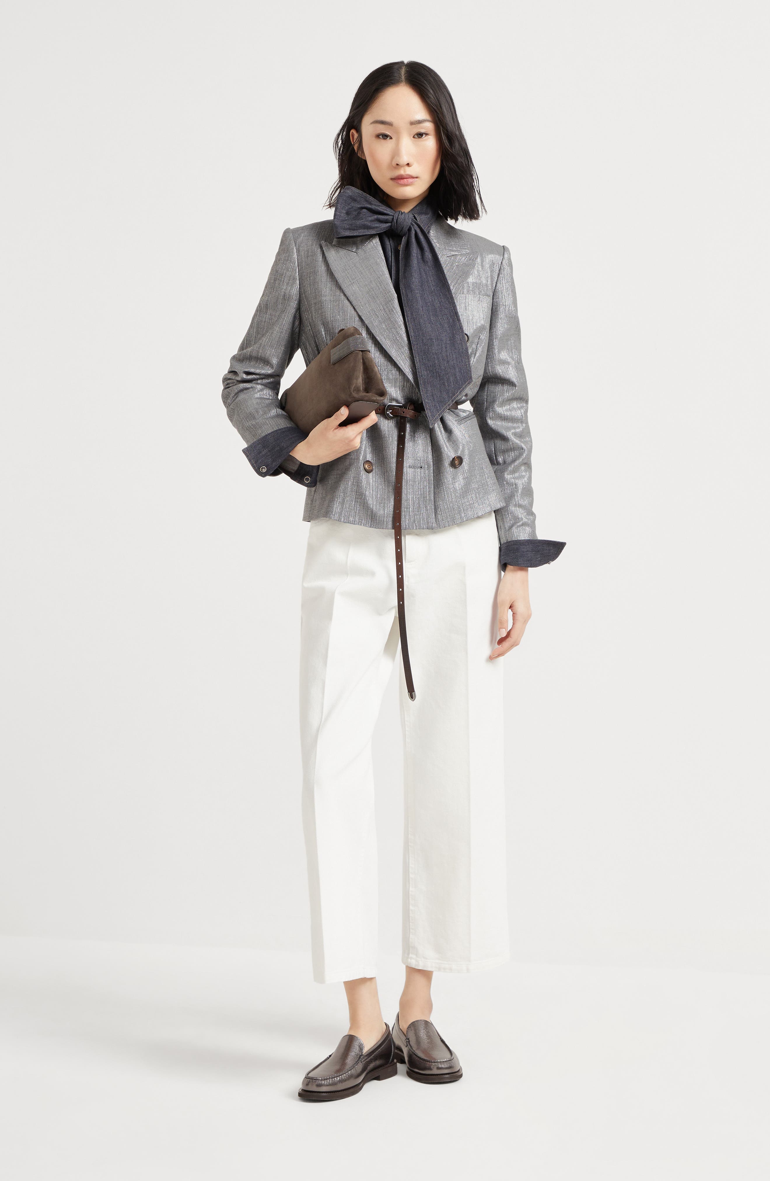 Brunello Cucinelli Sparkling twill blazer in Silver at Nordstrom - 6