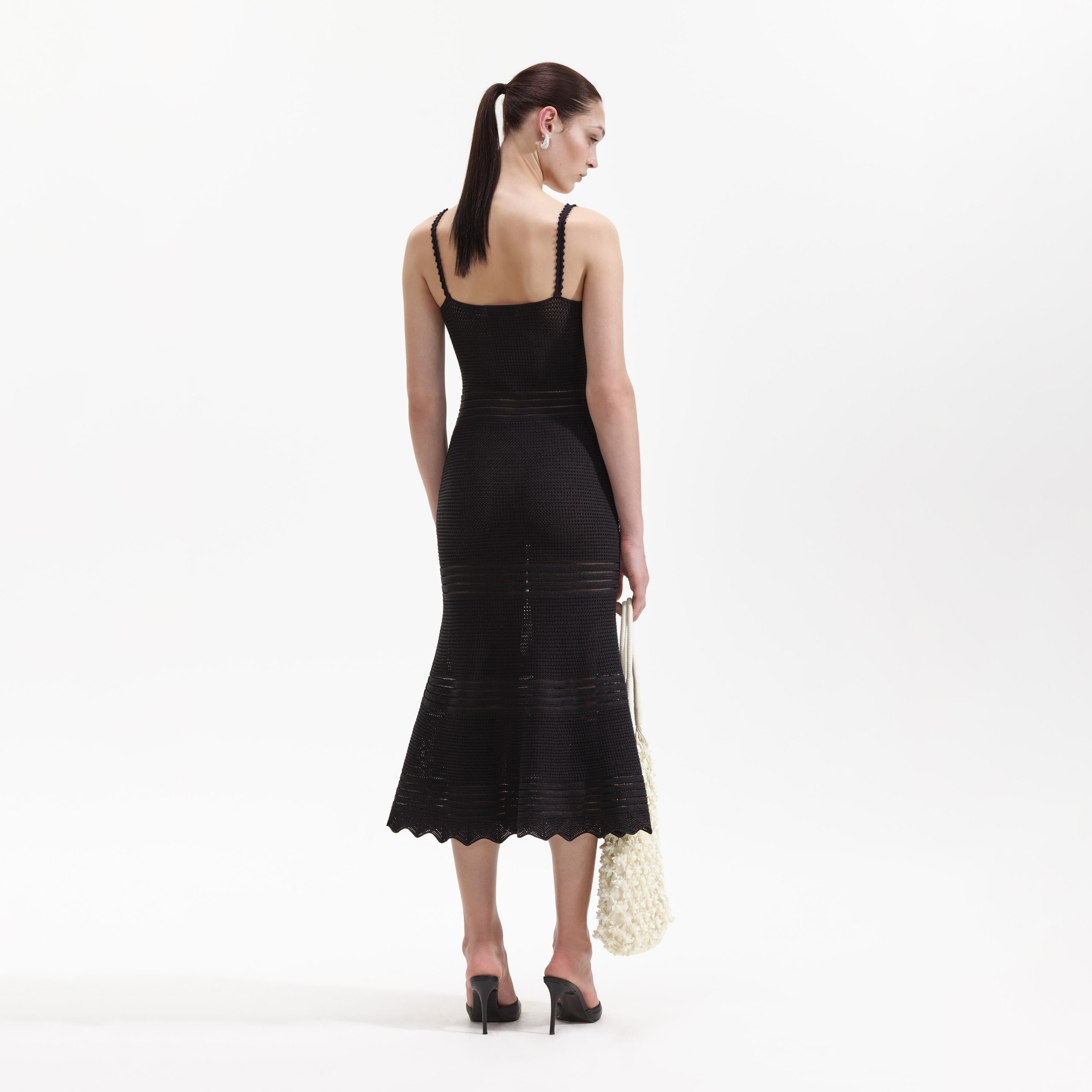 Black Crochet Cut Out Midi Dress - 3