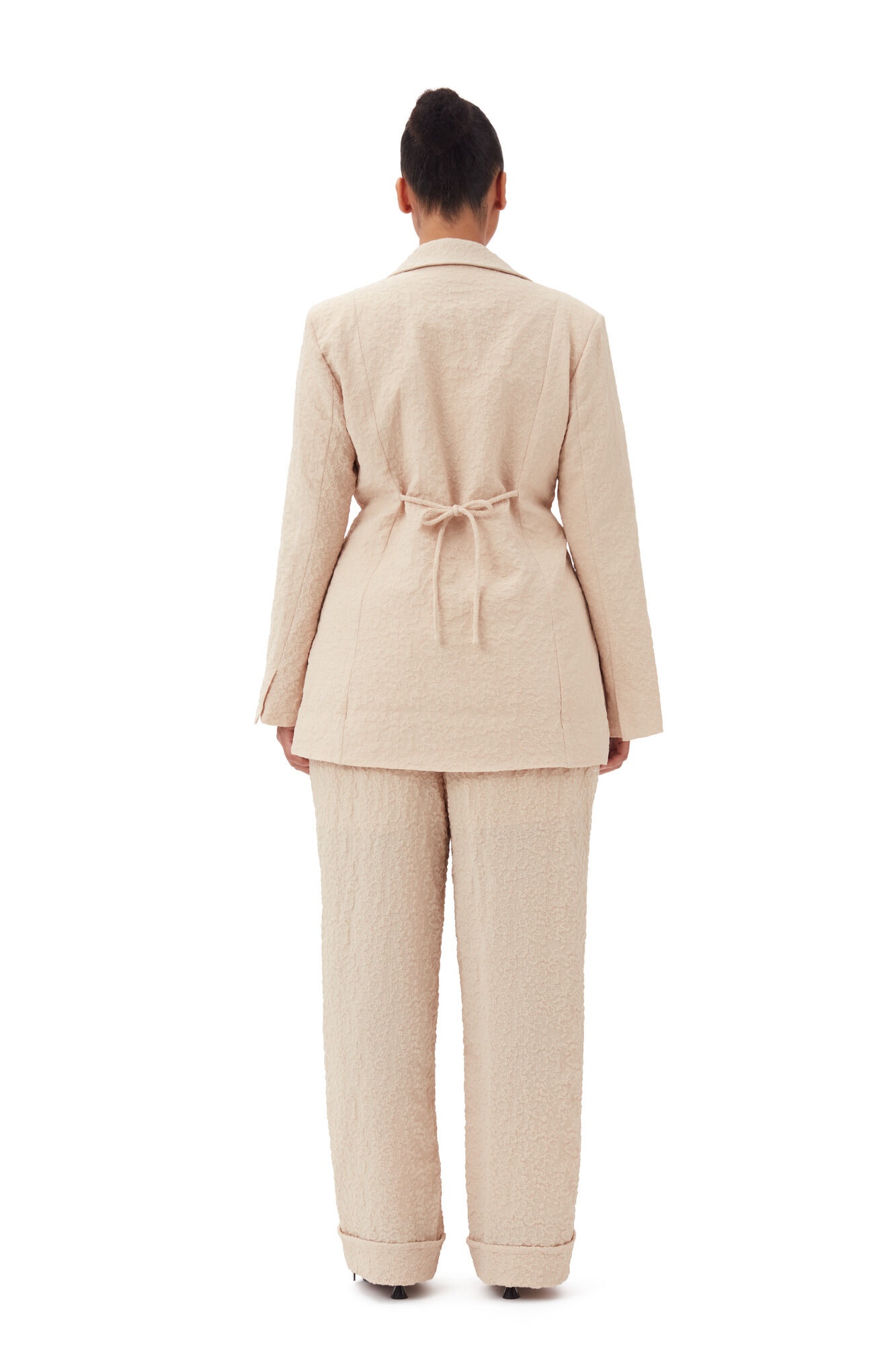 BEIGE TEXTURED SUITING MID WAIST PANTS - 8