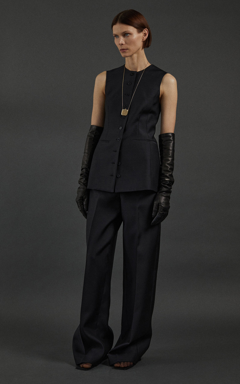 HEIRLOME Paulina Botton-Down Wool-Silk Top black outlook