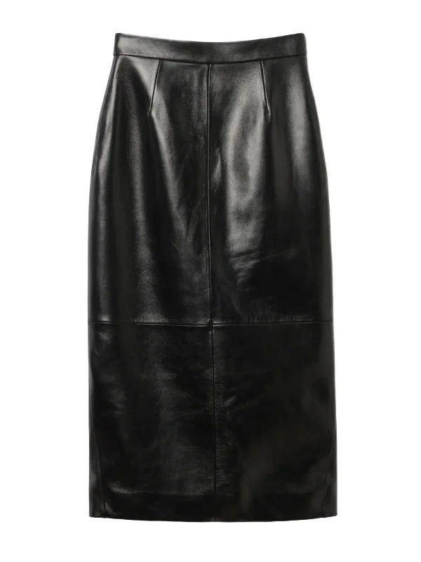 Leather Midi Skirt in Black - 1