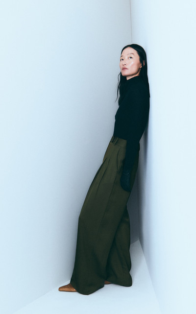 BY MALENE BIRGER Exclusive Pleated Satin Wide-Leg Pants green outlook