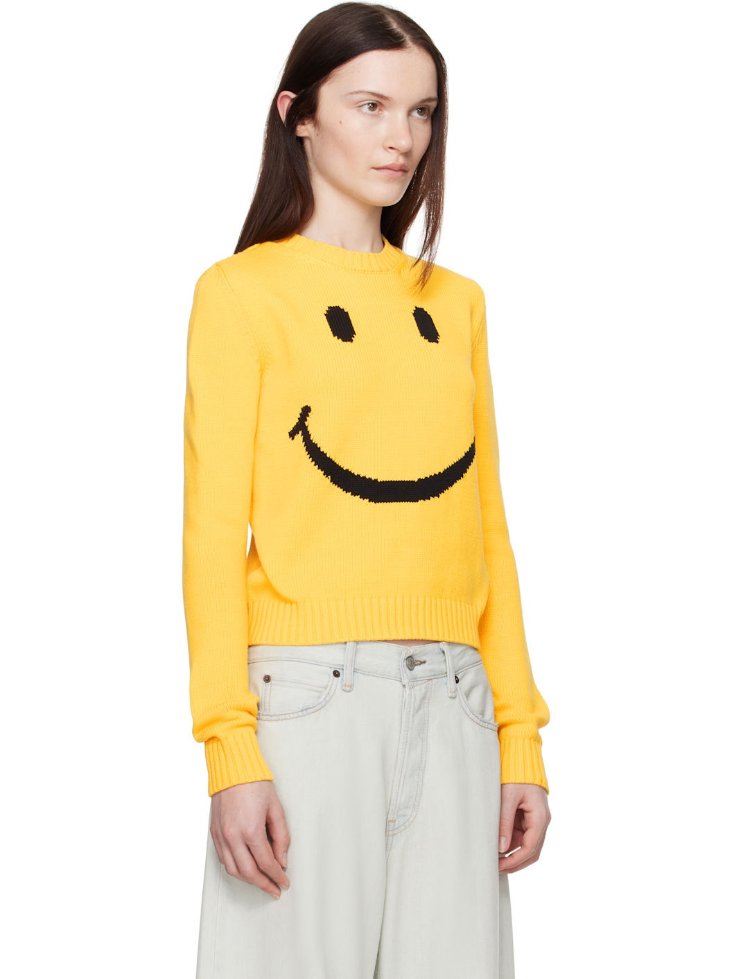 Yellow Cotton Blend Pullover Smiley Sweater - 2