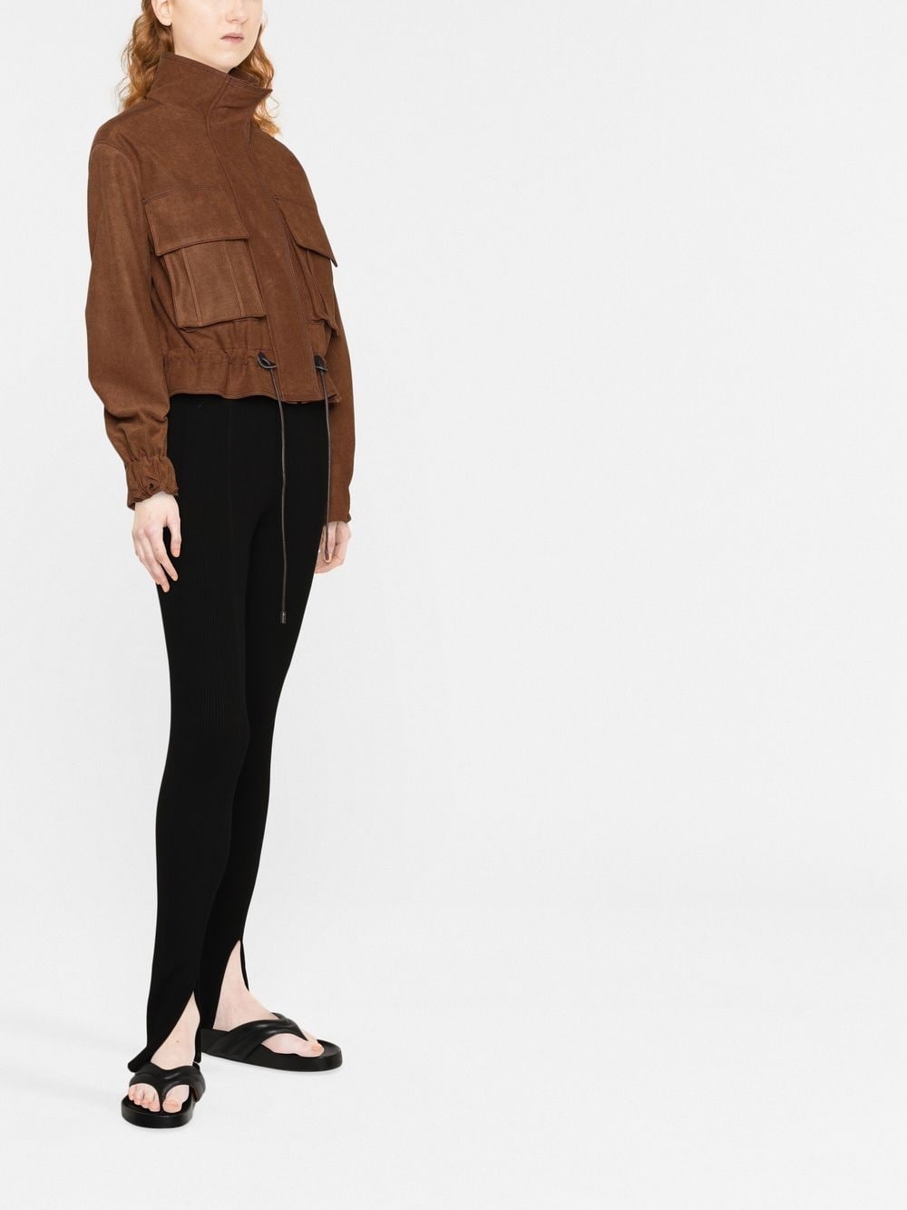rib-knit slit-detail trousers - 4