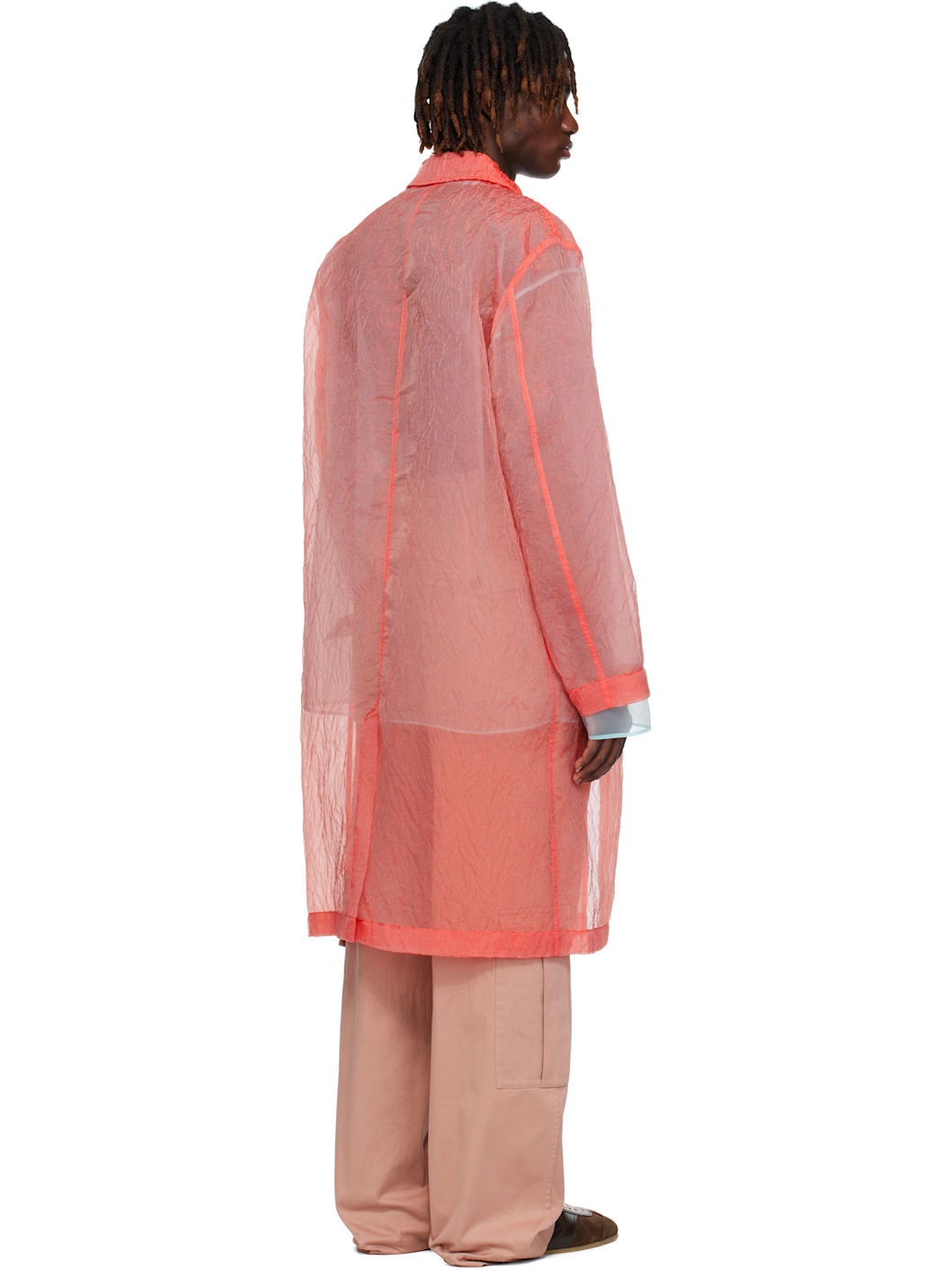 Pink Crinkled Organza Coat - 3