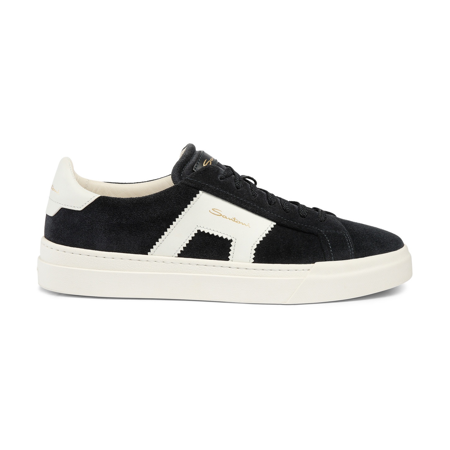Men’s blue and white suede and leather double buckle sneaker - 1