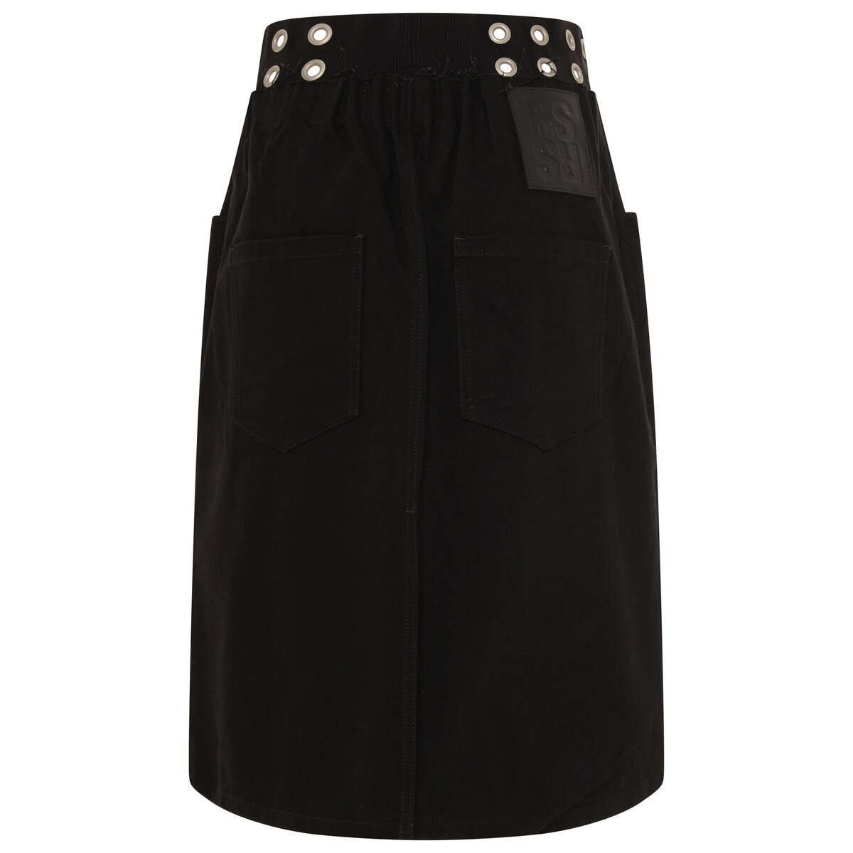 Black Eyelets Denim Skirt in Black - 2