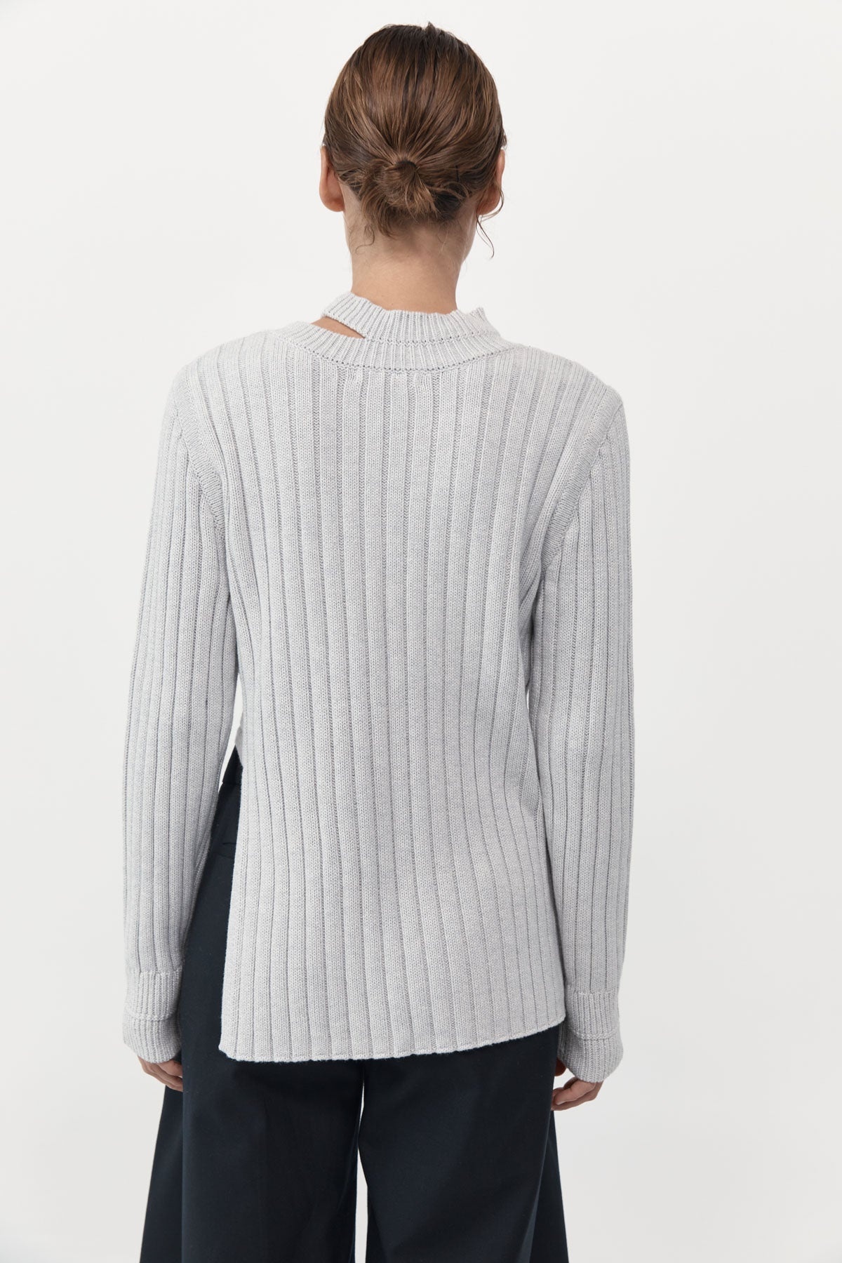 Deconstructed Rib Knit Jumper - Soft Grey - 3