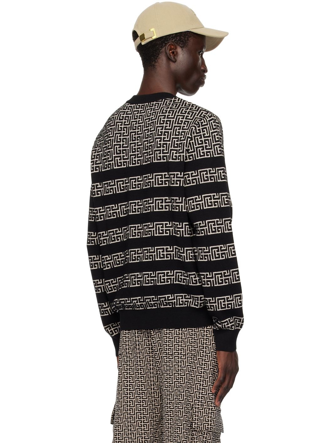 Black & Off-White Striped 'PB' Labyrinth Sweater - 3