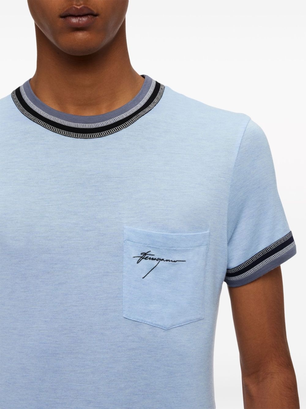 stripe-tipping jersey T-shirt - 5