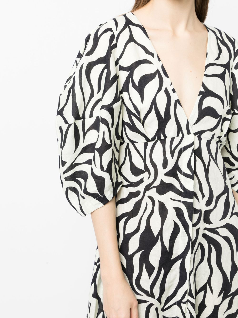 botanical-print button-up v-neck dress - 5
