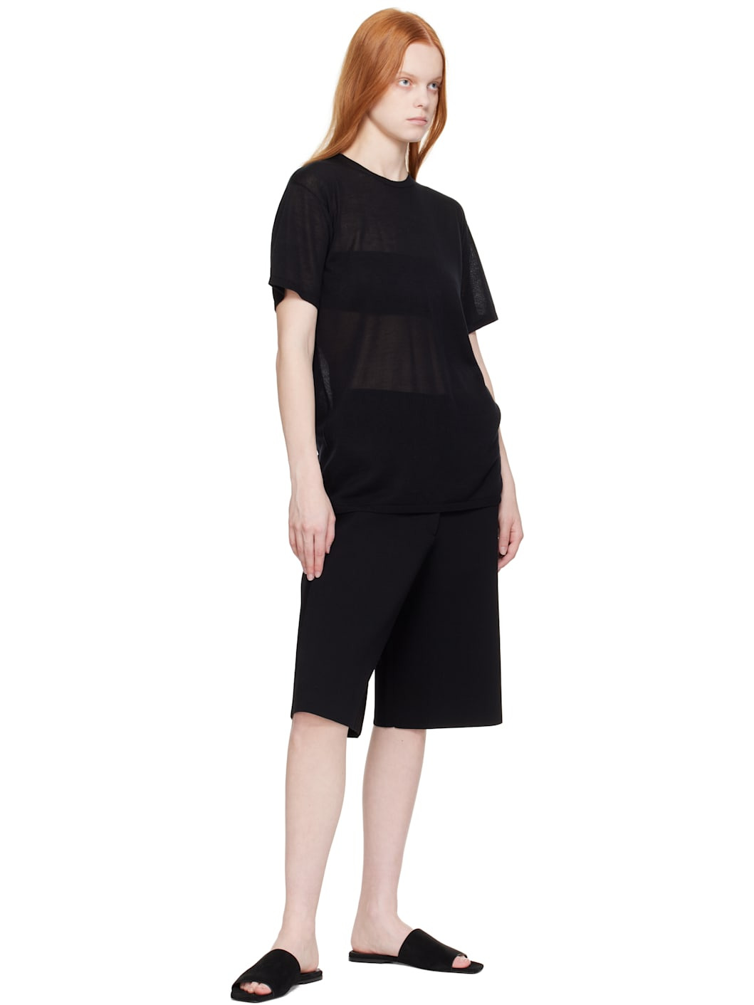 Black Velour-Leather Bandeau Sandals - 5