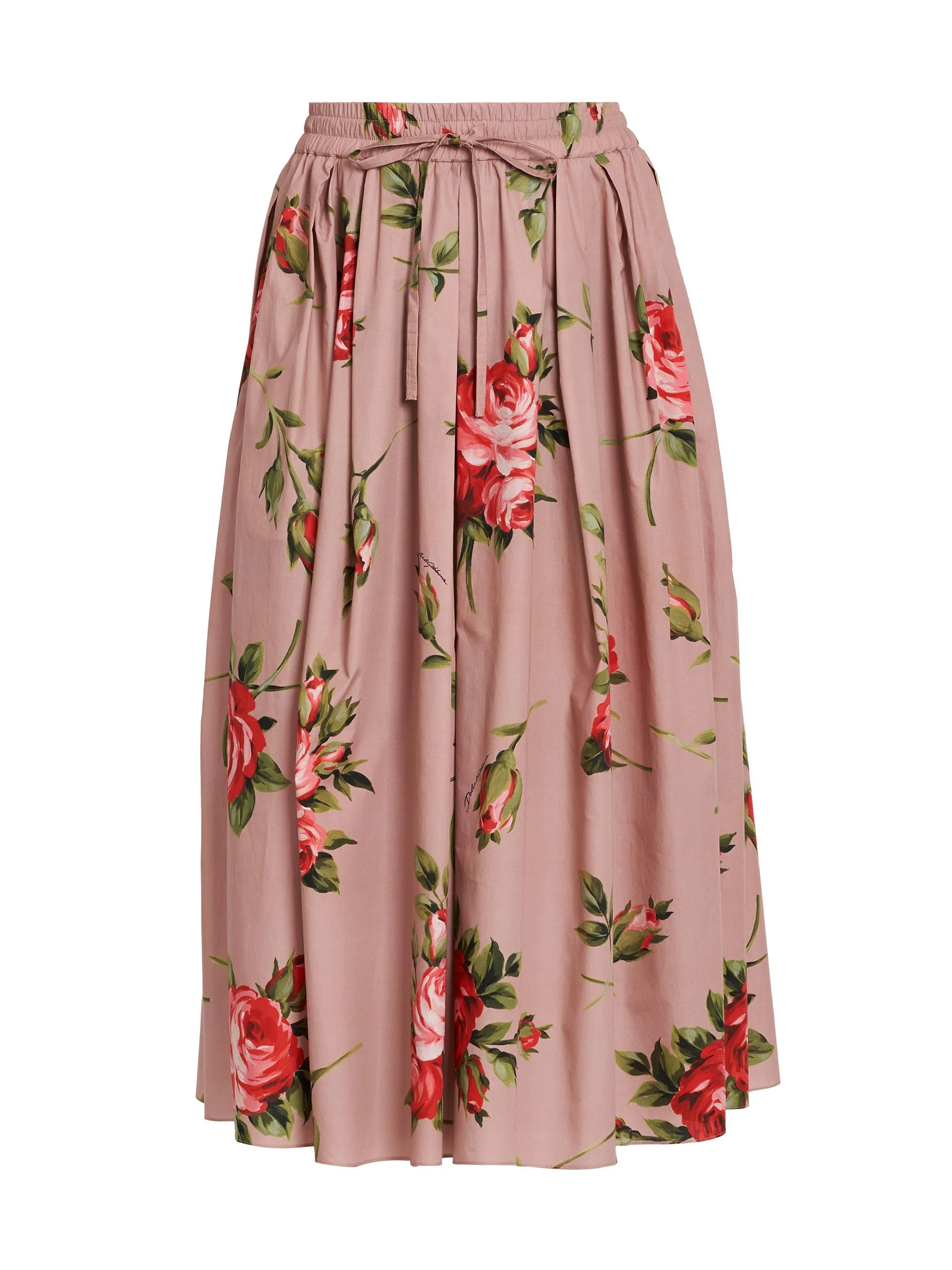 Women's Pleated Floral A-Line Midi-Skirt - Bouquet Rose F Rosa - 1