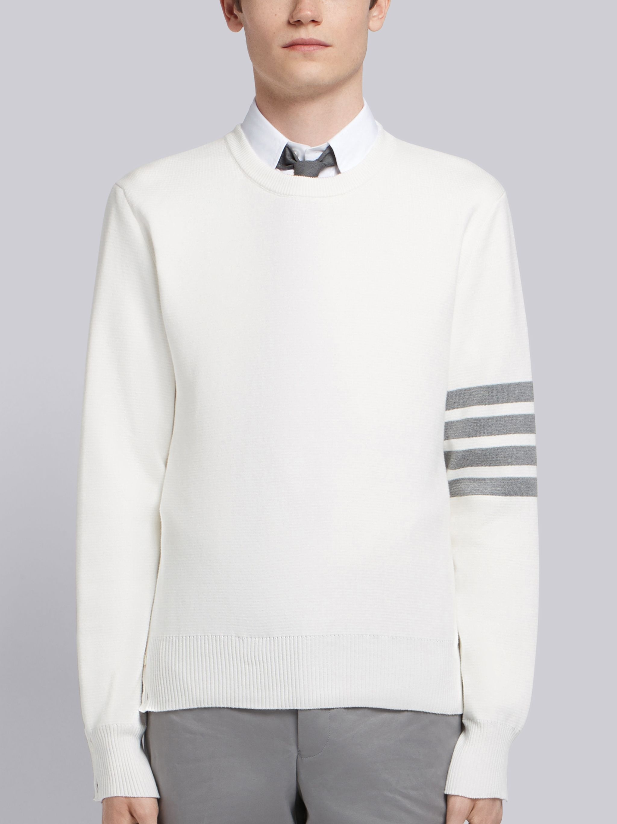 Whitemilano Stitch Cotton 4-bar Crew Neck Pullover - 1