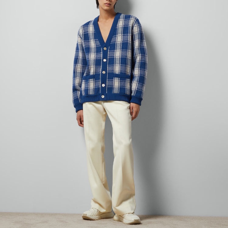 Gucci Reversible Checked Wool Cardigan 'Blue Ivory' 770586-XKDSM-4405 - 3