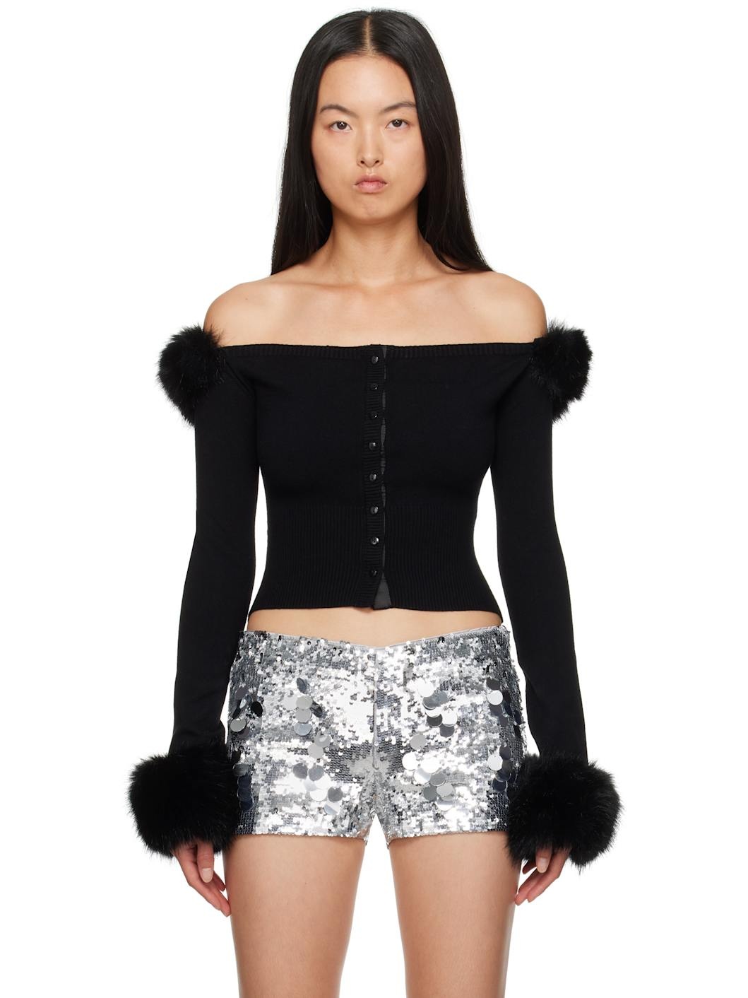 Black Faux Fur Cardigan - 1