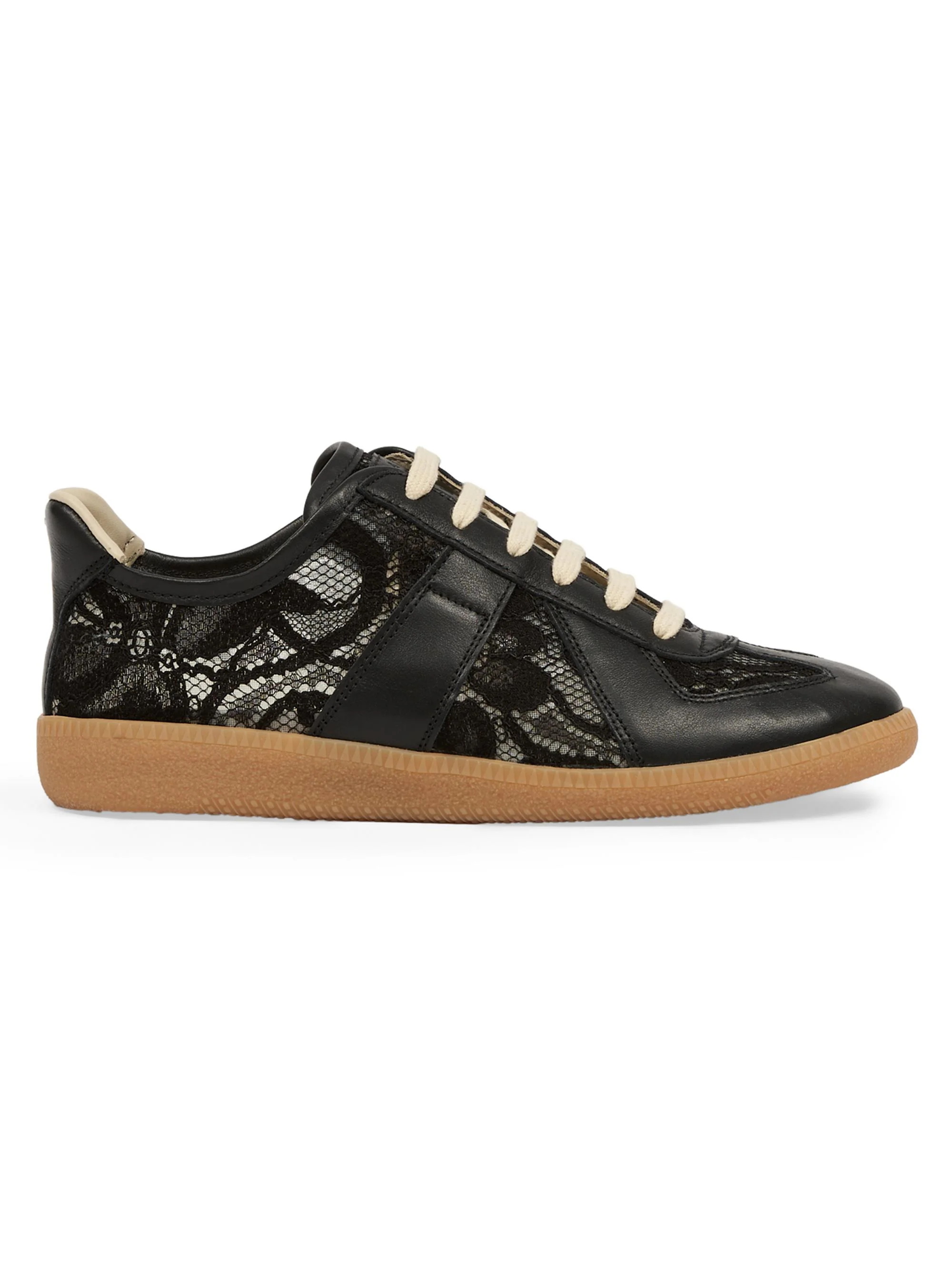 Women's Replica Lace-Trim Leather Sneakers - Black - 1