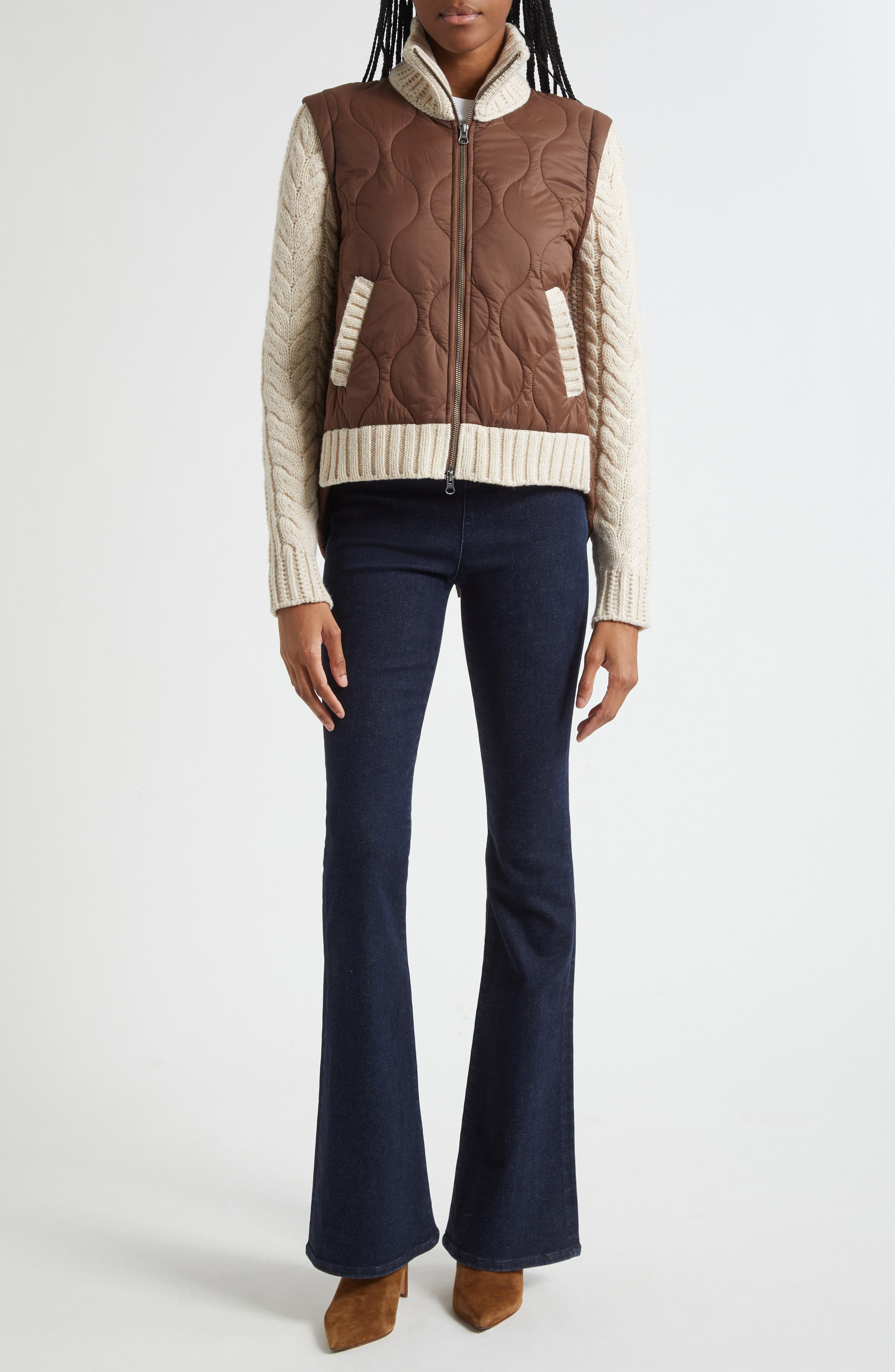 Veronica Beard Patra Quilted Mixed Media Wool Blend Jacket in Mocha Heathered Sand at Nordstrom - 7