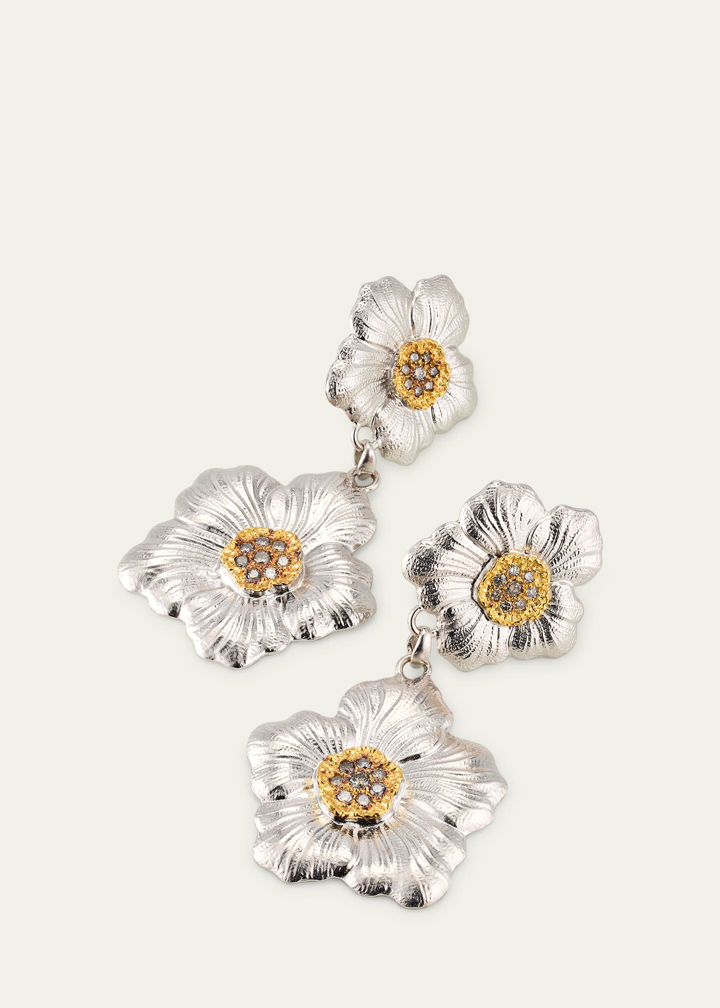Blossoms Gardenia Sterling Silver and 18K Yellow Gold Pendant Earrings, 8.5cm - 3