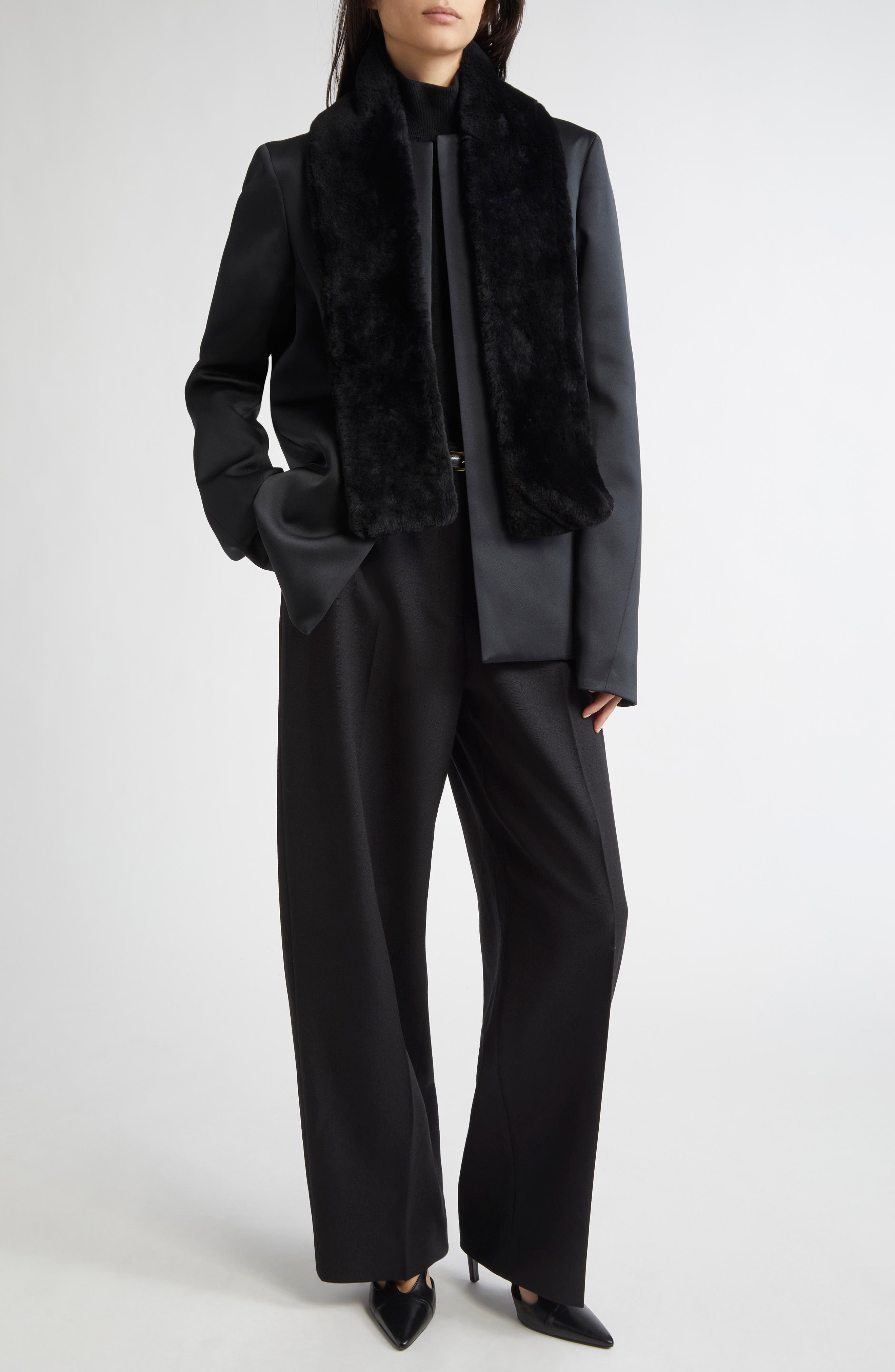 TOTEME Fluid Wide Leg Wool Blend Trousers in Black at Nordstrom - 2