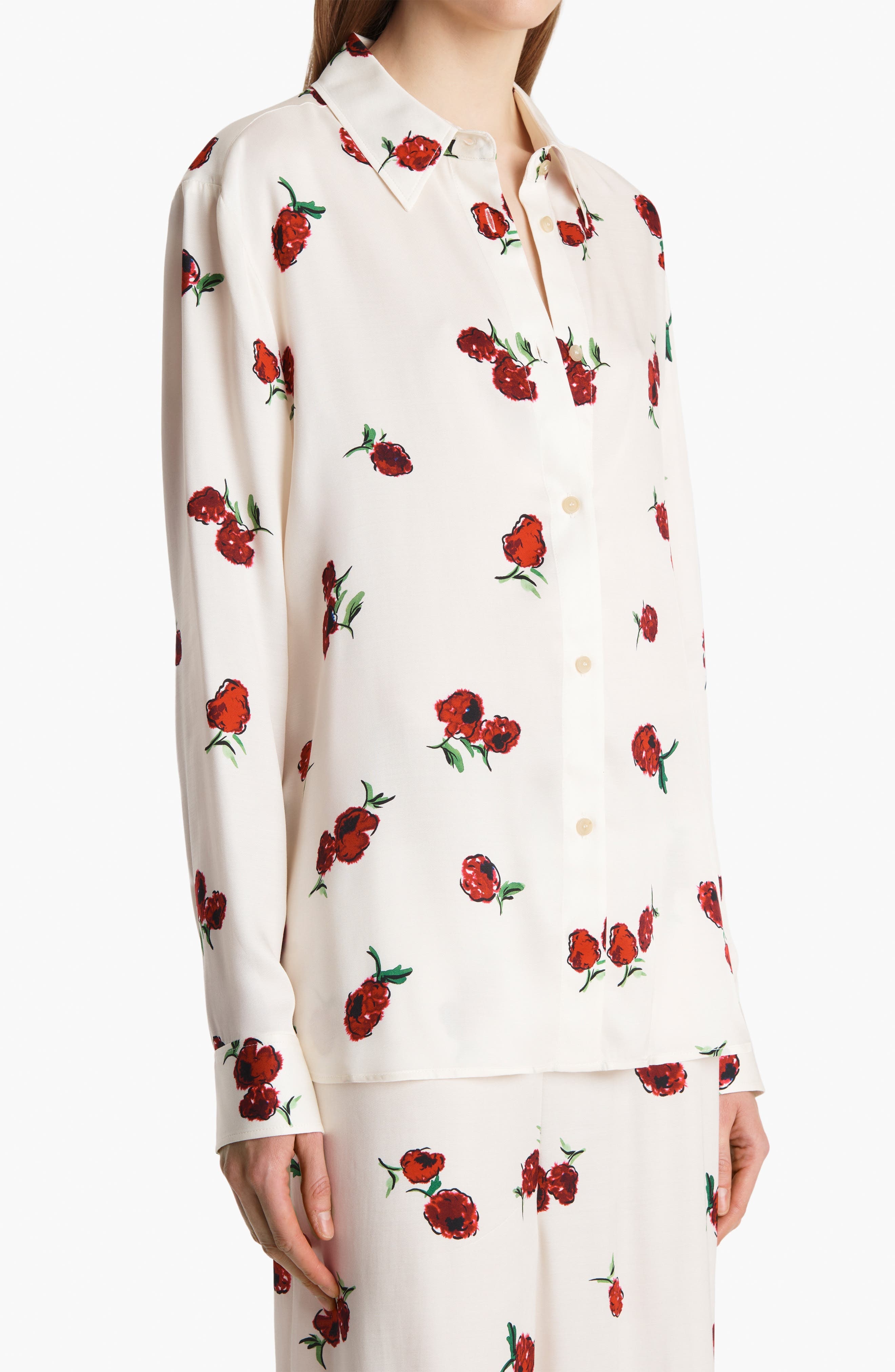 Khaite Argo Raspberry Print Twill Button-Up Shirt in Raspberry/Cream at Nordstrom - 3