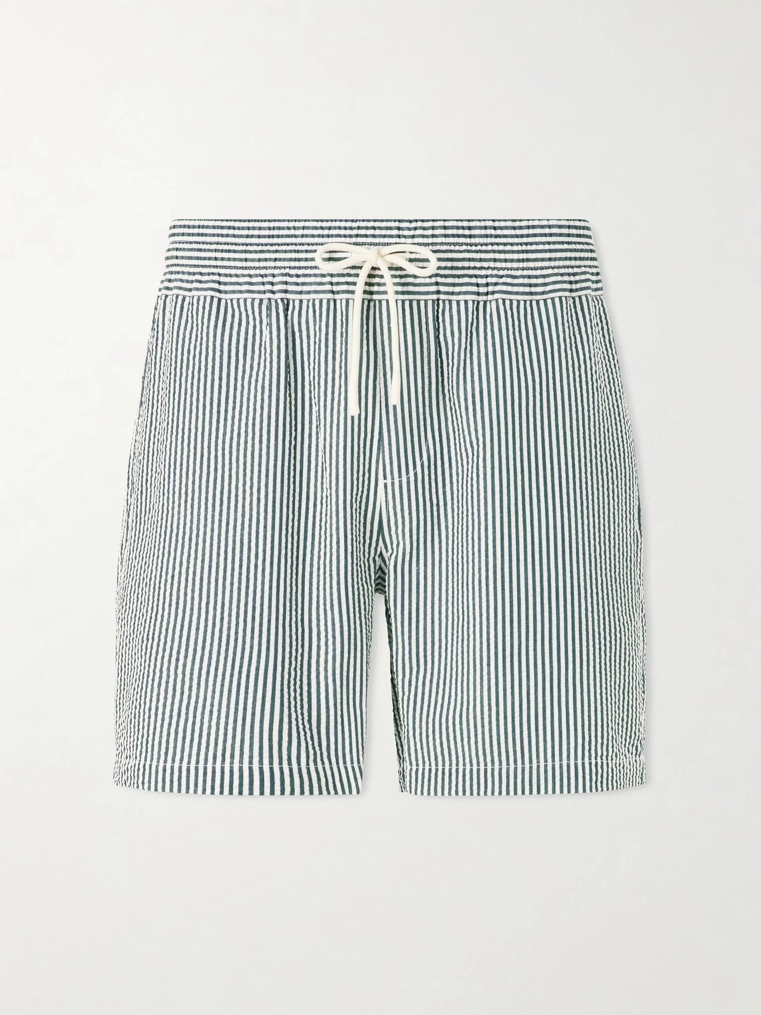 Atlantico Straight-Leg Striped Cotton-Seersucker Shorts Green - 1