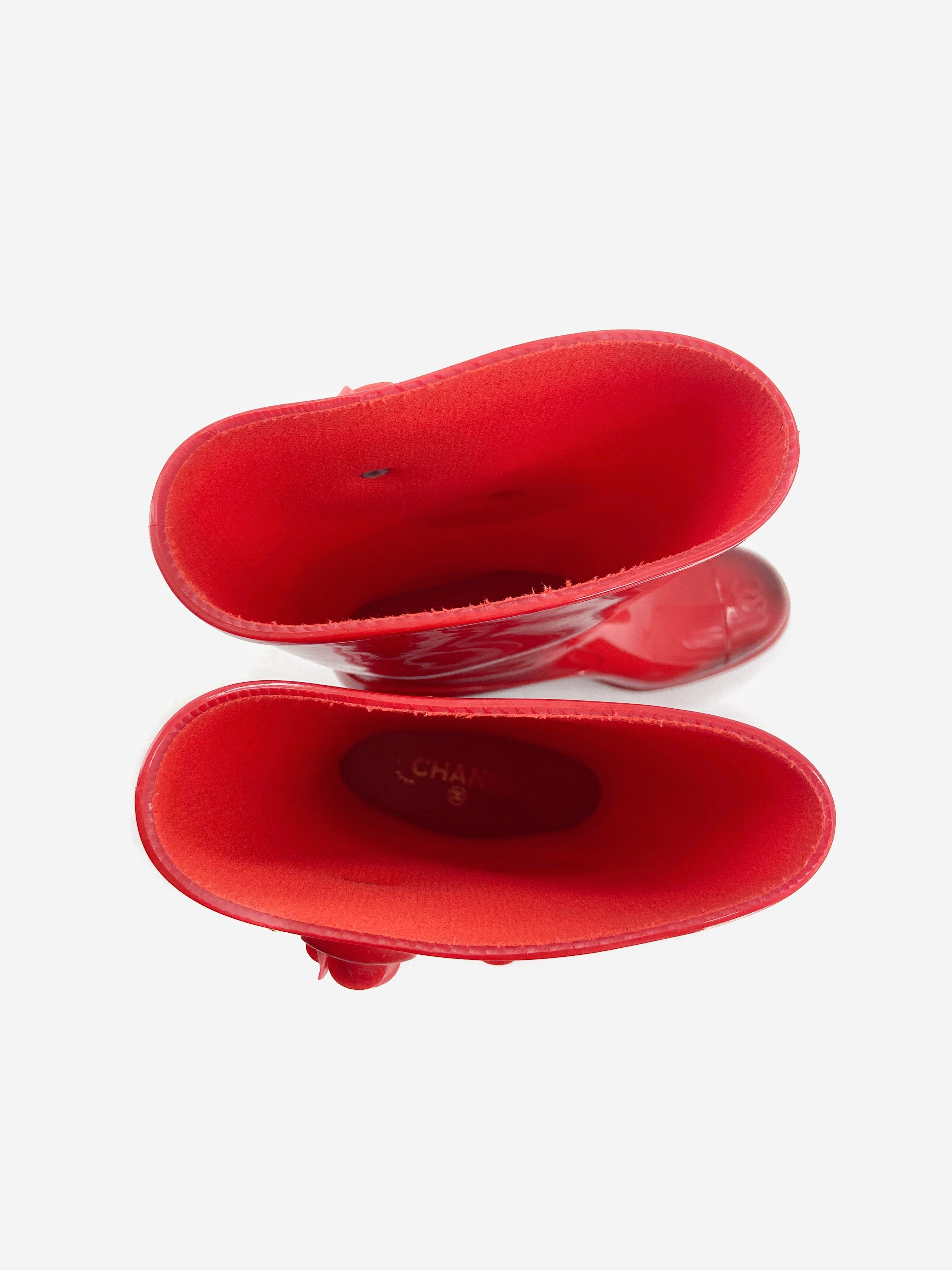 Chanel Karl Lagerfeld Red Camellia Rubber Rainboot - 11