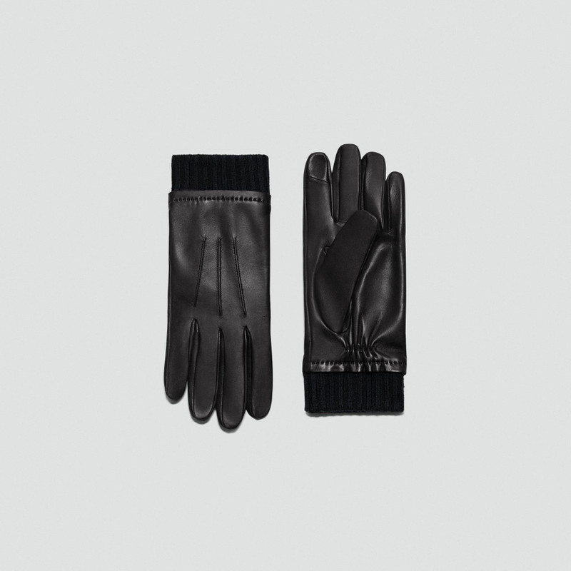 Ribbed Cuff Tech Gloves in Leather 1