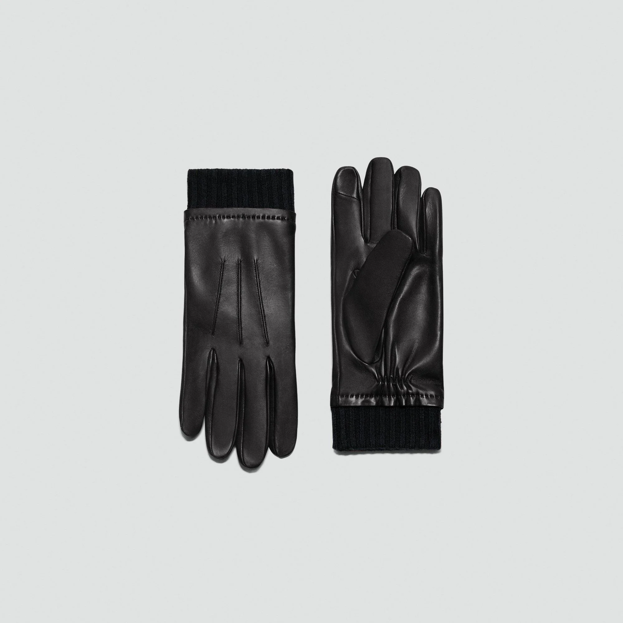 Ribbed Cuff Tech Gloves in Leather - 1