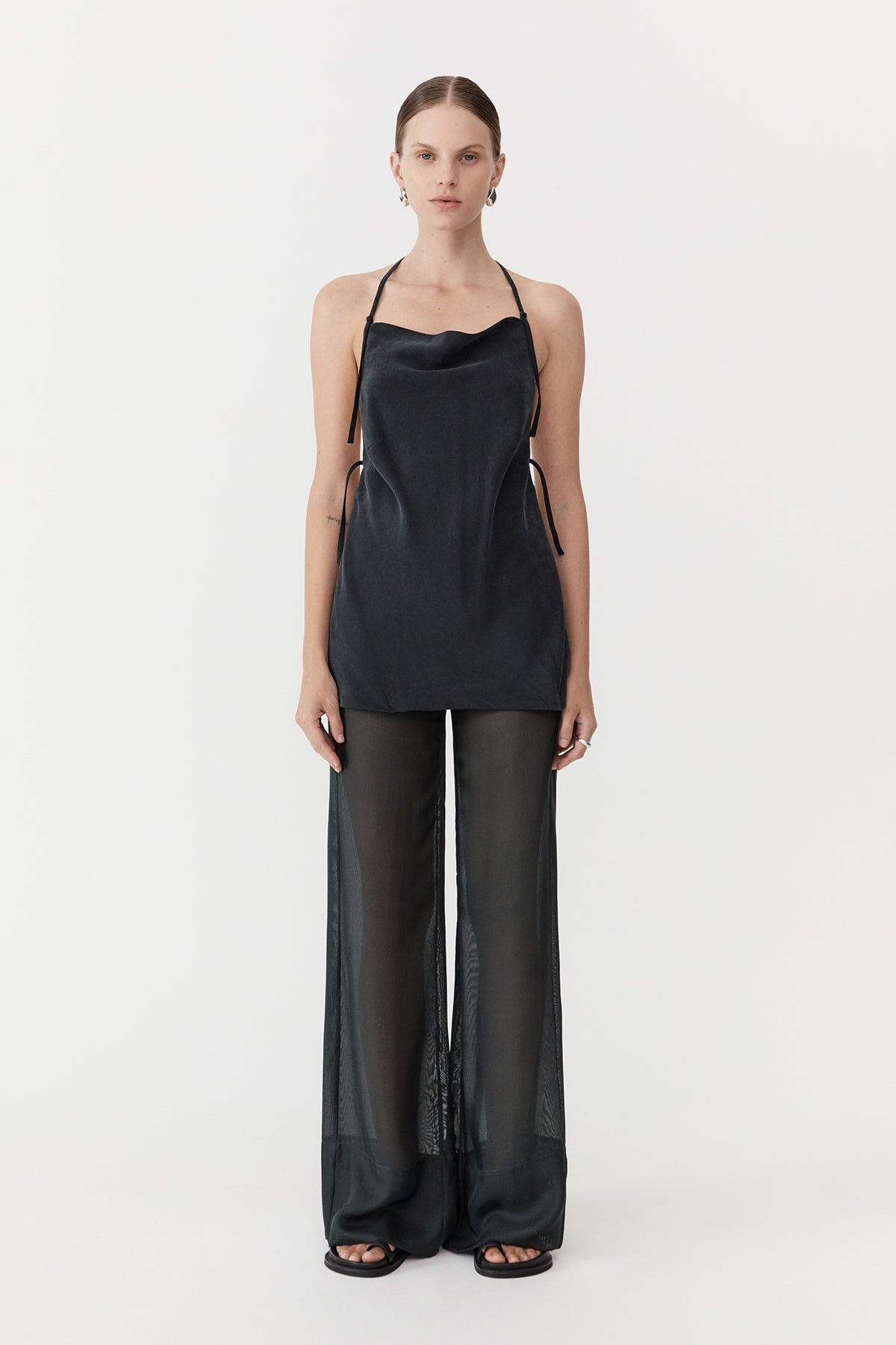 Sheer Silk Gauze Pants - Soot - 5