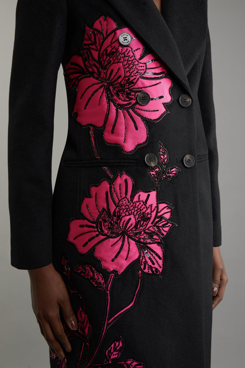 Petite Wool Blend Taffeta Applique Embellished Double Breasted Tailored Coat 3