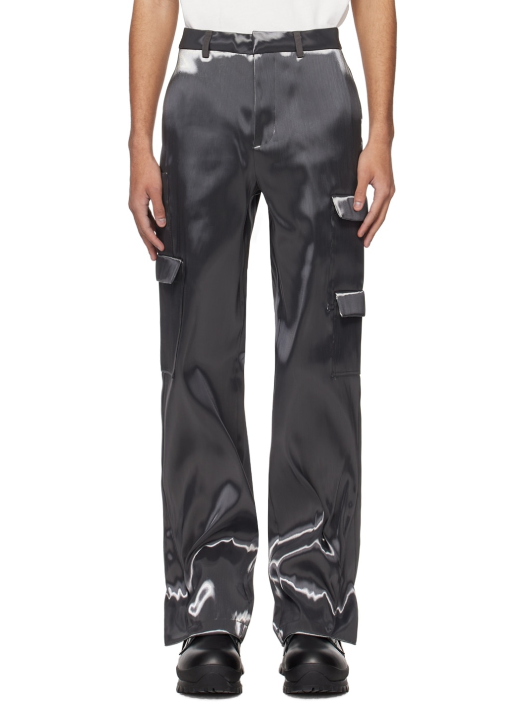 Gray Liquid Metal Cargo Pants - 1