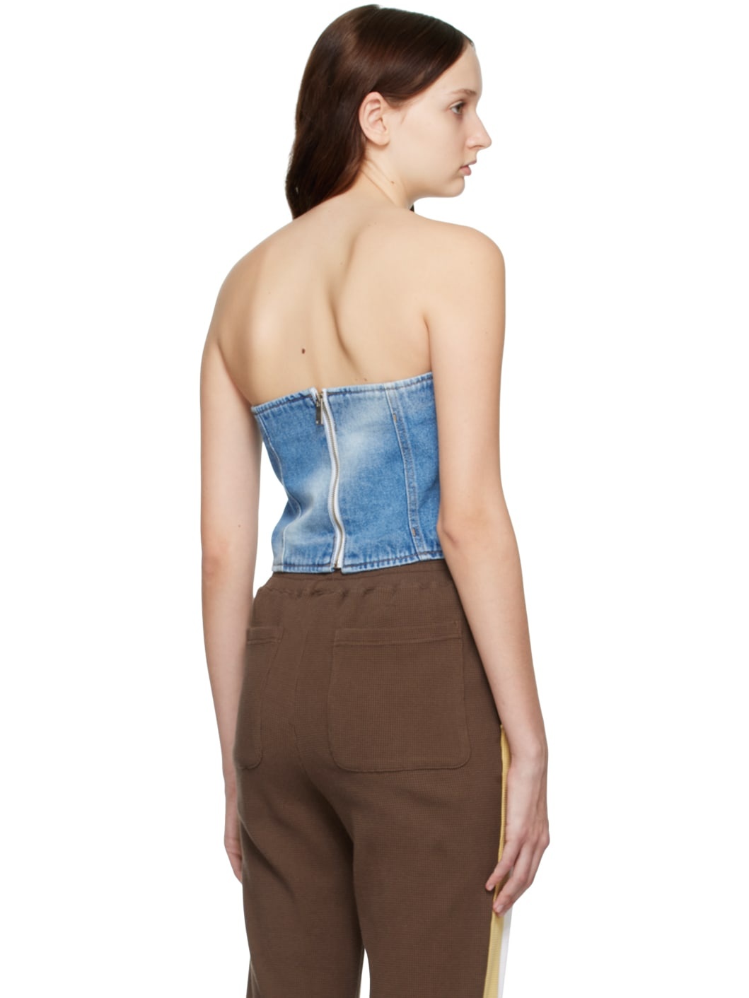 Blue Faded Denim Bustier - 3